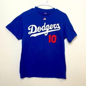Los Angeles Dodgers Justin Turner Majestic Player T-Shirt. Size M. Blue.